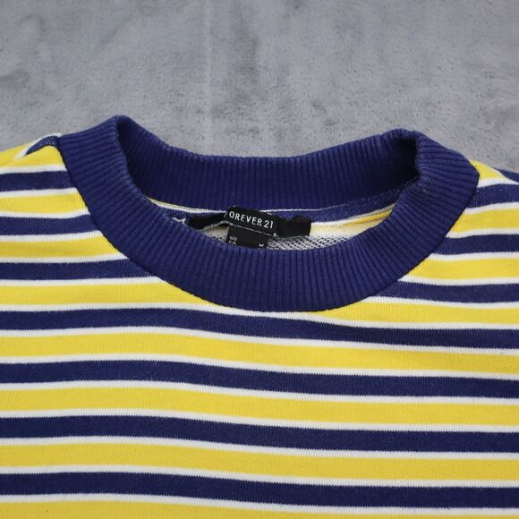 Forever 21 Sweater Womens Yellow M Pinstriped Crew Neck Casual Pullover - Picture 7 of 15